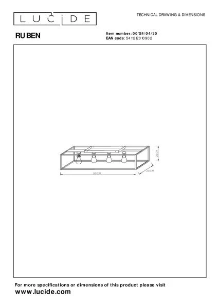 Lucide RUBEN - Flush ceiling light - 4xE27 - Black - technical